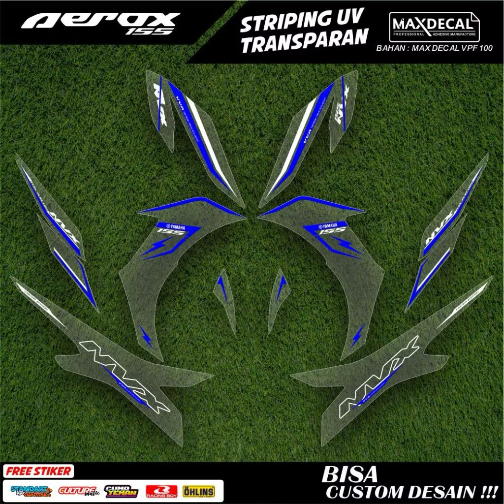 STICKER STRIPING NVX AEROX NEW 155 CYBER CITY STIKER TRANSPARAN MOTIF VIETNAM WARNA BIRU PUTIH