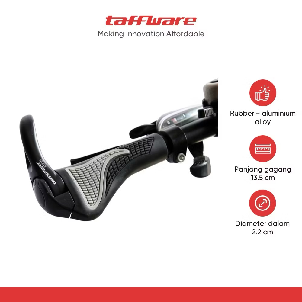 ￼TaffSPORT West Biking Gagang Sepeda Rubber Ergonomic Grip MTB Handlebar - BT1001 - Black