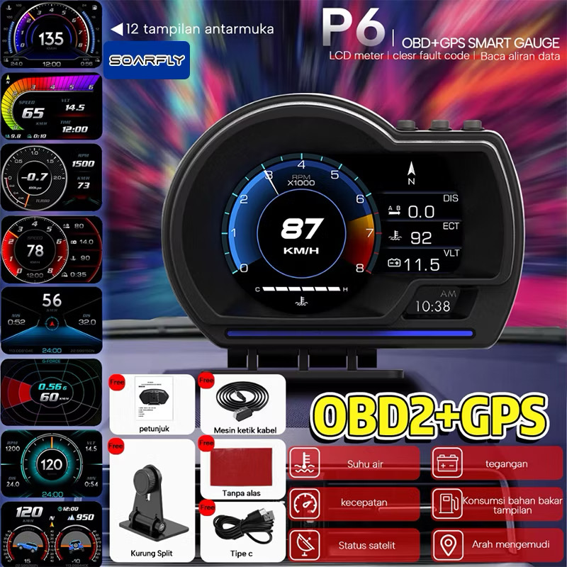 [COD] Car Smart Gauge P6 Car Layar Display OBD GPS Smart HUD Sistem Ganda Tampilan Kepala MobiGauge Kode Kesalahan Bisa Dihapus Meter Digital Scanner Alarm Speed Car Smart Gauge P6 OBD2+GPS HUD Smart Car Layar Display